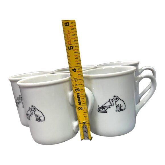 Set of 5 RCA Nipper Victor Gramophone Logo Vintage Coffee Cup Black on White Mug - Picture 6 of 7